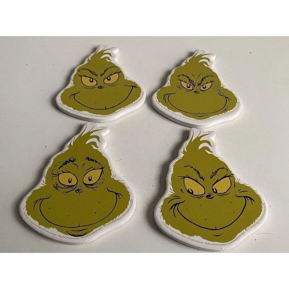 Set Of 4 Dr Seuss THE GRINCH WHO STOLE CHRISTMAS Ceramic Coasters Different Face - Picture 6 of 10